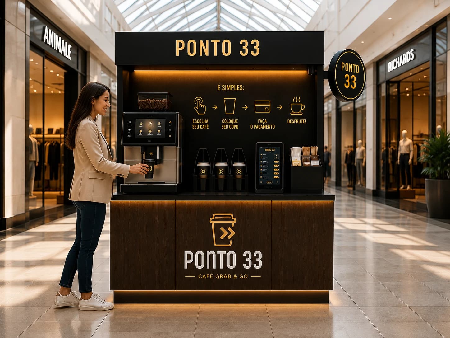 Quiosque autônomo Ponto 33 em shopping